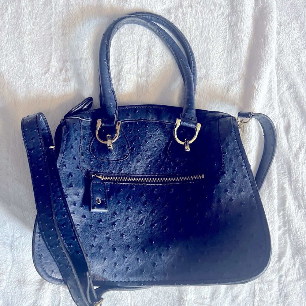 London Fog Blue Faux Ostrich Handbag